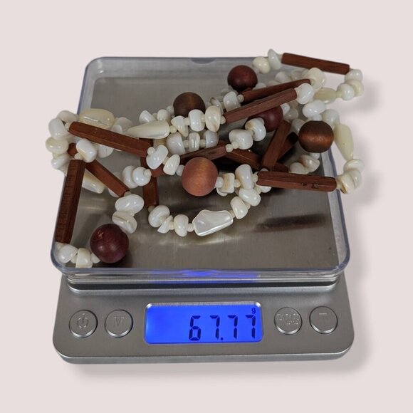 V. Wood & Polished Shell Beaded Necklace - Picture 5 of 5